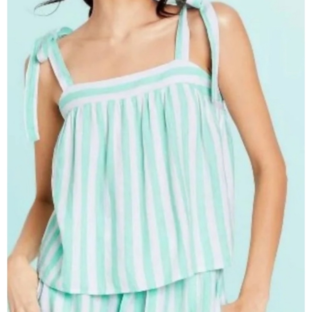 Stoney Clover Lane Stripe Linen tank top Mint & White